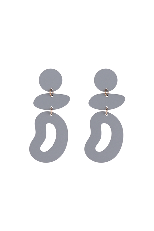 A2-1-3-ME90160GRY - ORGANIC SHAPE 3 DROP COLOR COATED EARRINGS - GRAY/6PCS (NOW $1.00 ONLY!)