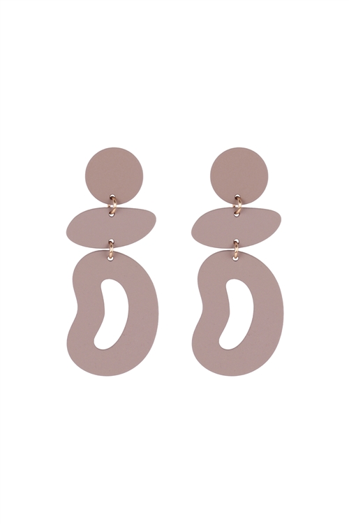 A2-1-3-ME90160TAU - ORGANIC SHAPE 3 DROP COLOR COATED EARRINGS - TAUPE/6PCS