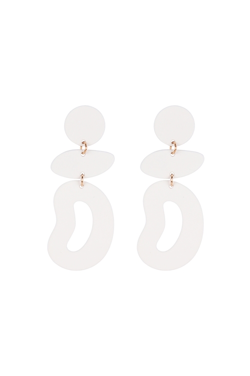 A2-1-3-ME90160WHT - ORGANIC SHAPE 3 DROP COLOR COATED EARRINGS - WHITE/6PCS (NOW $1.00 ONLY!)