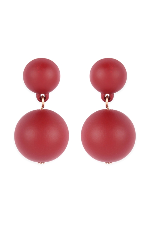 A2-2-5-ME90161BGD - CCB 2 DROP COLOR COATED EARRINGS - BURGUNDY/6PCS (NOW $0.75 ONLY!)