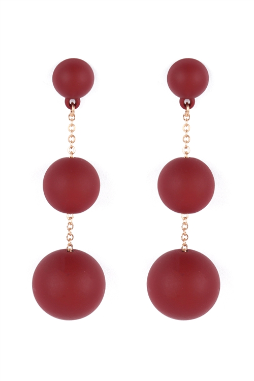 A3-2-1-ME90162BGD - CCB 3 DROP COLOR COATED EARRINGS - BURGUNDY/6PCS (NOW $0.75 ONLY!)