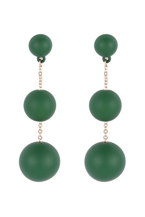 A2-3-3-ME90162GRN - CCB 3 DROP COLOR COATED EARRINGS - GREEN/6PCS (NOW $0.75 ONLY!)
