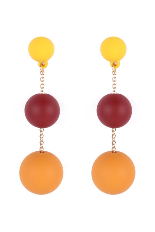 A3-2-1-ME90162M2 - CCB 3 DROP COLOR COATED EARRINGS - MULTICOLOR 2/6PCS (NOW $0.75 ONLY!)