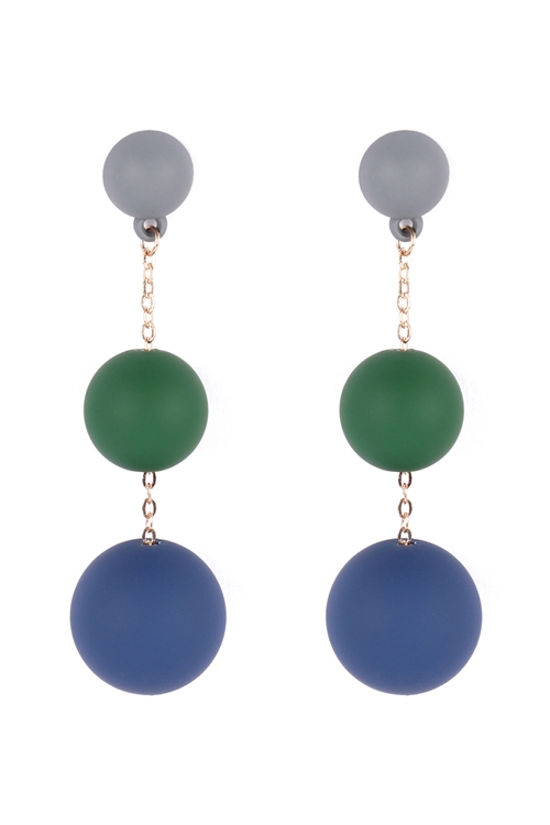 A3-2-1-ME90162M3 - CCB 3 DROP COLOR COATED EARRINGS - MULTICOLOR 3/6PCS (NOW $0.75 ONLY!)