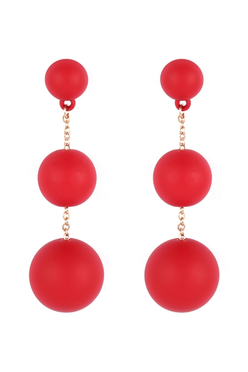 A2-3-3-ME90162RED - CCB 3 DROP COLOR COATED EARRINGS - RED/6PCS