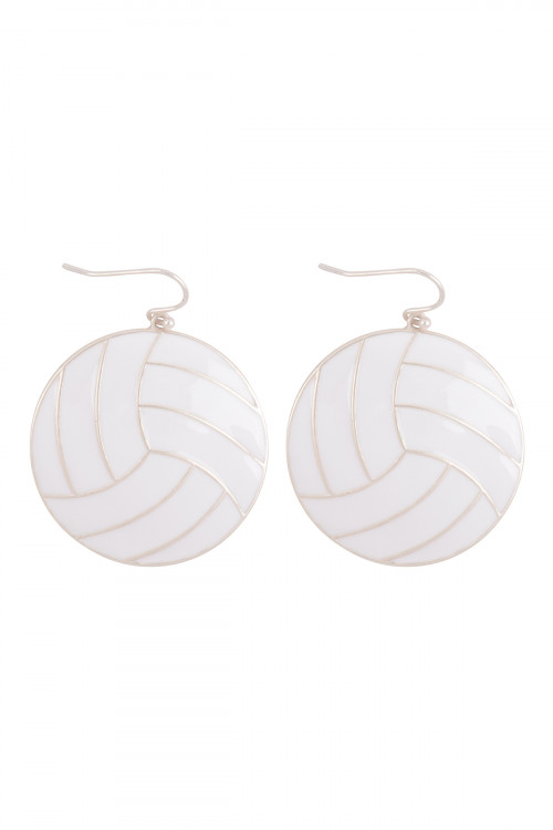 S4-1-3-ME90169VLB - VOLLEYBALL SPORTS ENAMEL FISH HOOK EARRINGS-WHITE/1PC