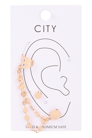 S1-5-3-ME9016GD - EAR CUFF DISK CHAIN LINKED EARRINGS - GOLD/1PC (NOW $1.00 ONLY!)
