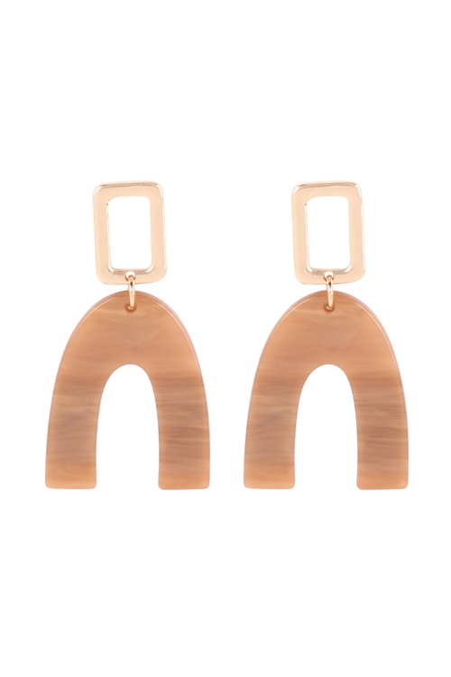 SA4-2-5-ME90170LBR - U UPSIDE DOWN ACETATE POST DROP EARRINGS - LIGHT BROWN/1PC