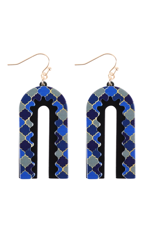 S4-6-5-ME90176BLU - MOROCCAN LAYERED PRINT ACETATE DROP EARRINGS - BLUE/6PCS (NOW $1.25 ONLY!)