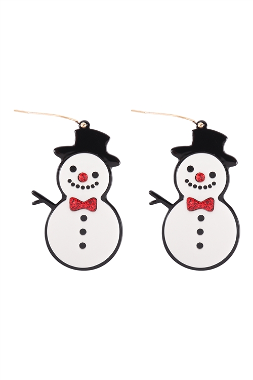 SA4-2-5-ME90179WHT - CHRISTMAS SNOWMAN ACETATE EARRINGS - WHITE/6PCS