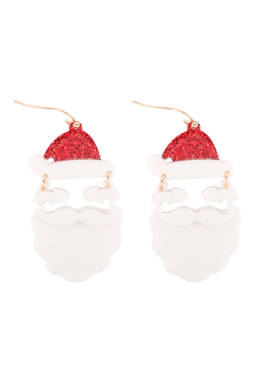 S4-5-4-ME90180WHT - XMAS SANTA ACETATE DANGLING FISH HOOK EARRINGS - WHITE/6PCS