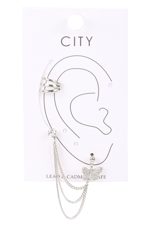 A2-3-2-ME9021RH - EAR CUFF MULTI CHAIN CUBIC CHAIN BUTTERFLY EARRINGS - SILVER//1PC  (NOW $1.00 ONLY!)