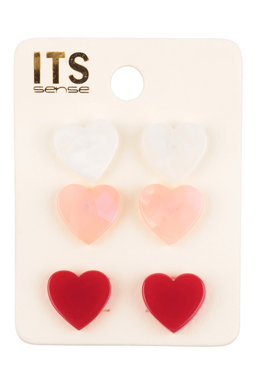 S4-4-5-ME90239M1 - HEART ACETATE SET EARRINGS - MULTICOLOR/6PCS