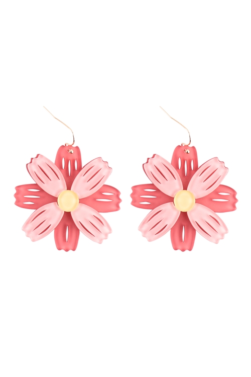 S5-5-2-ME90281PNK - FLOWER ACRYLIC DANGLE FISH HOOK EARRINGS - PINK/1PC (NOW $1.00 ONLY!)