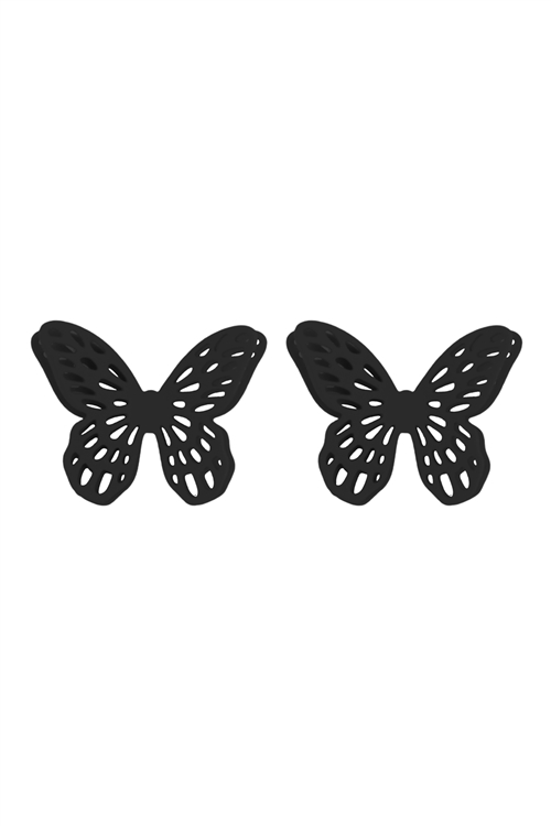 S6-5-1-ME90285BK - BUTTERFLY FILIGREE DAINTY STUD EARRINGS - BLACK/1PC