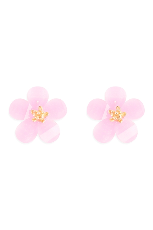 S6-4-2-ME90310PNK - RESIN FLOWER STUD EARRINGS - PINK/6PCS