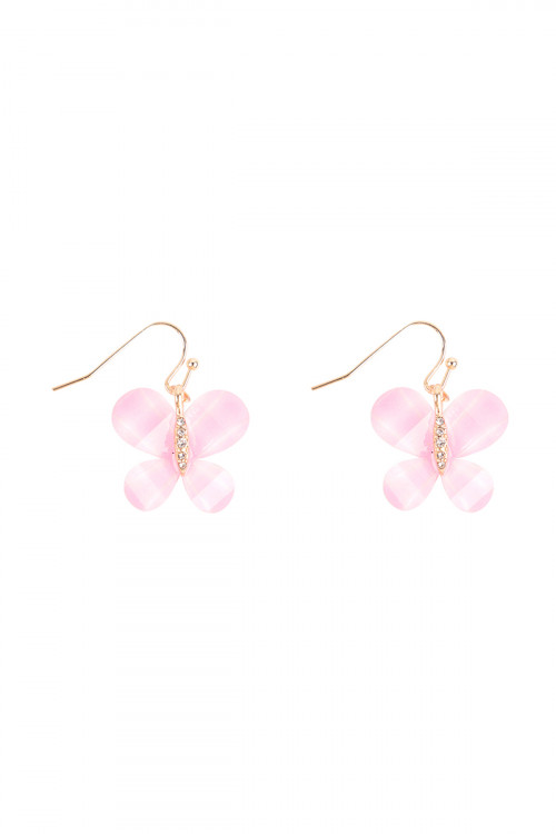 S4-4-5-ME90311PNK - RESIN BUTTERFLY FISH HOOK EARRINGS - PINK/1PC