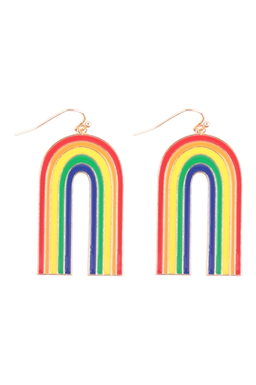 S1-3-5-ME90316MLT - RAINBOW ENAMEL DROP FISH HOOK EARRINGS - MULTICOLOR/1PC