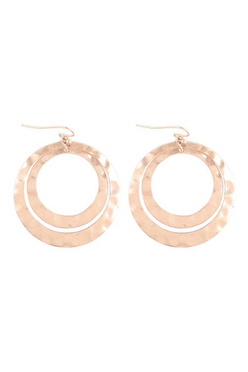 A3-1-2-ME90341WG - LAYERED CIRCLE HAMMERED METAL EARRINGS - MATTE GOLD/6PCS