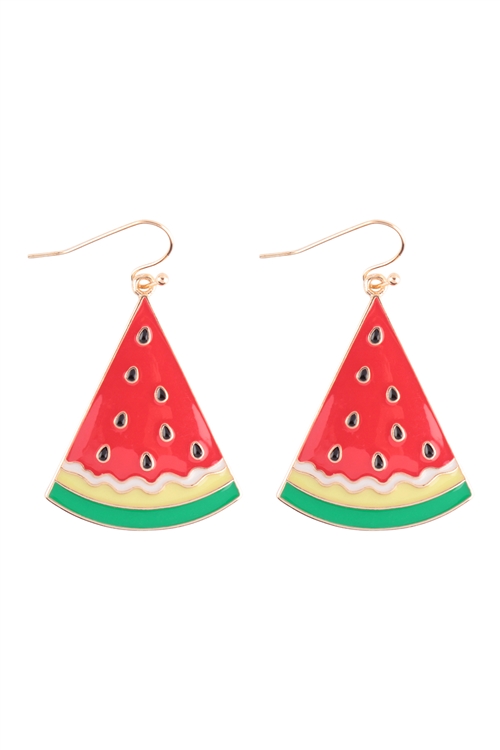 A2-2-4-ME90351RED - WATERMELON ENAMEL DANGLE FISH HOOK EARRINGS/1PC