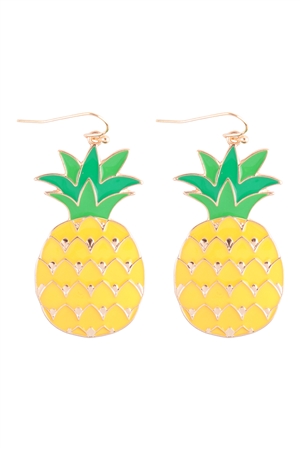 A2-2-4-ME90355YEL - PINEAPPLE ENAMEL DANGLE FISH HOOK EARRINGS - YELLOW/1PC