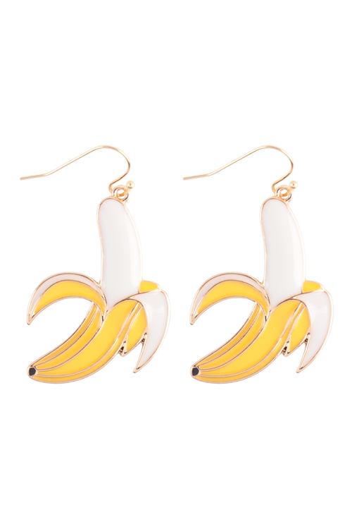 A2-4-2-ME90356YEL - BANANA ENAMEL DANGLE FISH HOOK EARRINGS - YELLOW/1PC