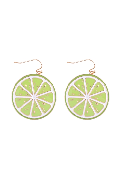 A3-3-3-ME90358LGN - LIME ENAMEL TROPICAL FRUITS  EARRINGS/1PC