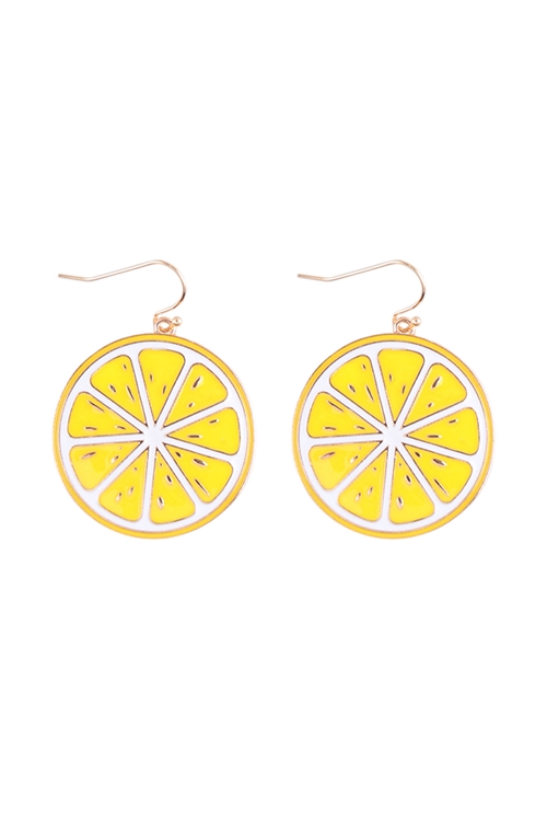 A3-3-3-ME90358YEL - LEMON ENAMEL TROPICAL FRUITS  EARRINGS/1PC