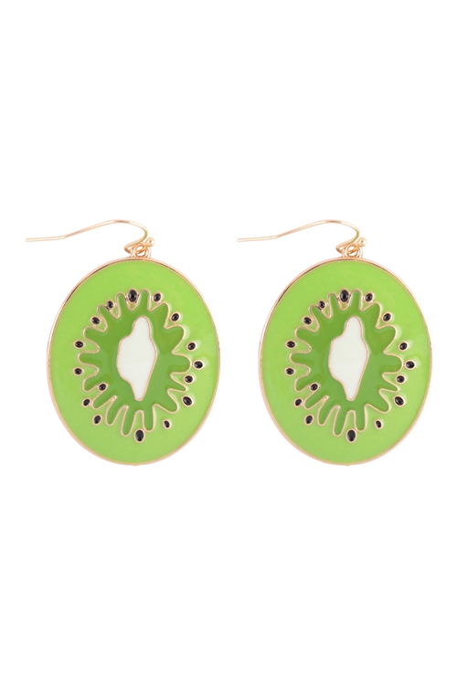 S5-5-5-ME90359LGN - KIWI ENAMEL DANGLE FISH HOOK EARRINGS - LIGHT GREEN/1PC