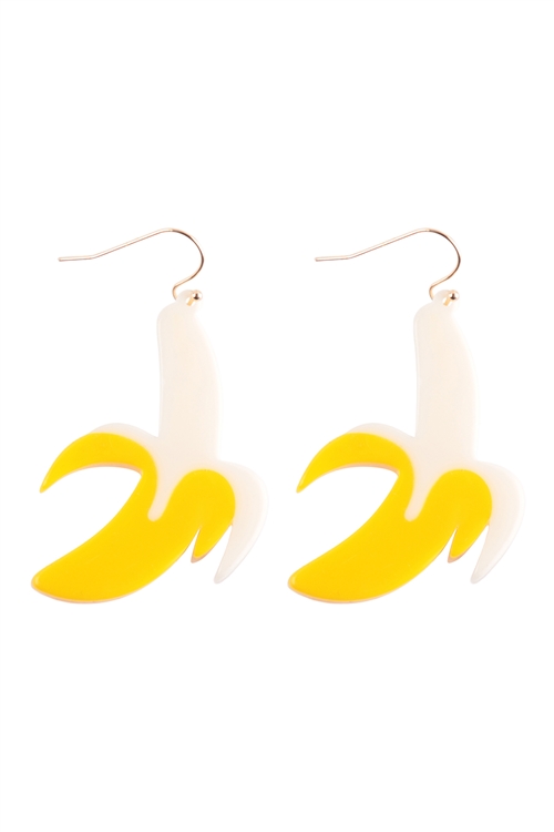 A3-3-3-ME90366YEL - BANANA ACRYLIC DANGLE FISH HOOK EARRINGS - YELLOW/1PC