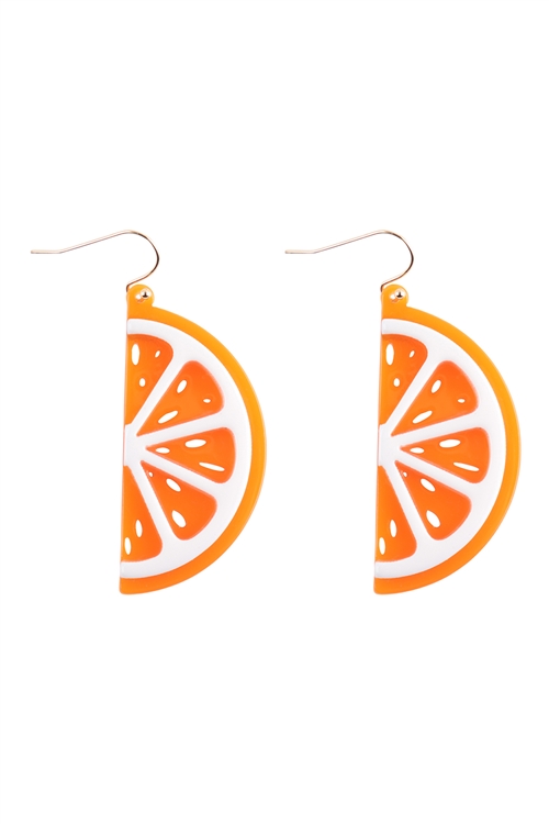 A3-1-3-ME90367ORG - ORANGE ACRYLIC DANGLE FISH HOOK EARRINGS - ORANGE/1PC