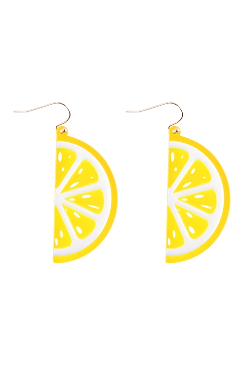 A3-1-3-ME90367YEL - LEMON ACRYLIC DANGLE FISH HOOK EARRINGS - YELLOW/1PC