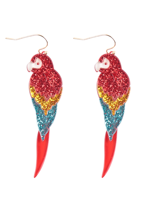 A2-1-2-ME90374M2 - PARROT ACRYLIC  DANGLE FISH HOOK EARRINGS - MULTICOLOR 2/1PC