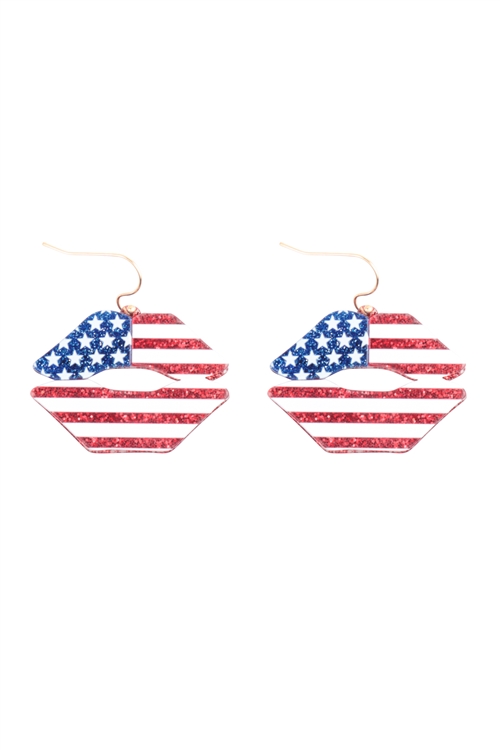 S5-4-5-ME90402GRNB - LIP SHAPE USA FLAG ACRYLIC DANGLE EARRINGS/1PC