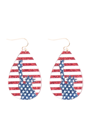 S5-4-5-ME90403GRNB - STATUE OF LIBERTY FLAG ACRYLIC TEARDROP EARRINGS-USA/1PC