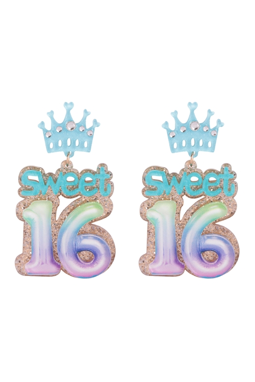 S1-1-2-ME90469M1 - "SWEET 16" GLITTER POST EARRINGS-MULTICOLOR1/6PCS