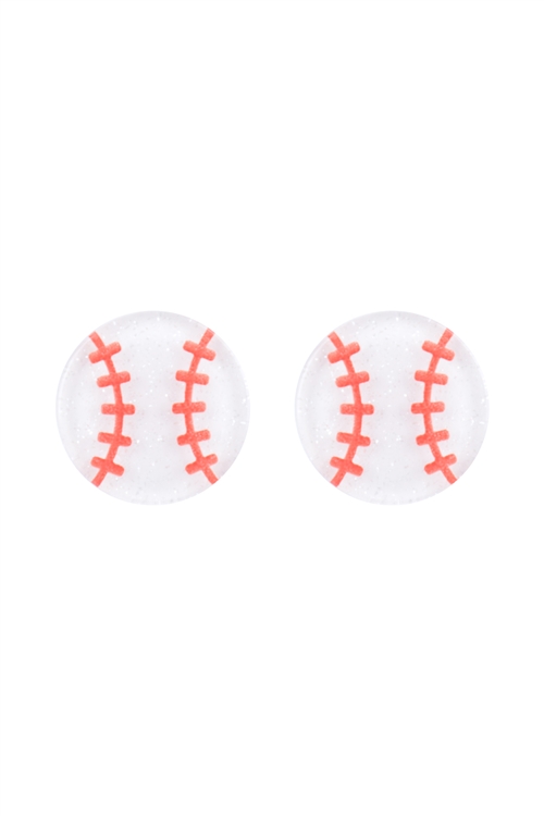 S4-6-3-ME90473BSB - GAME DAY BASEBALL GLITTER ACRYLIC STUD EARRINGS/6PCS