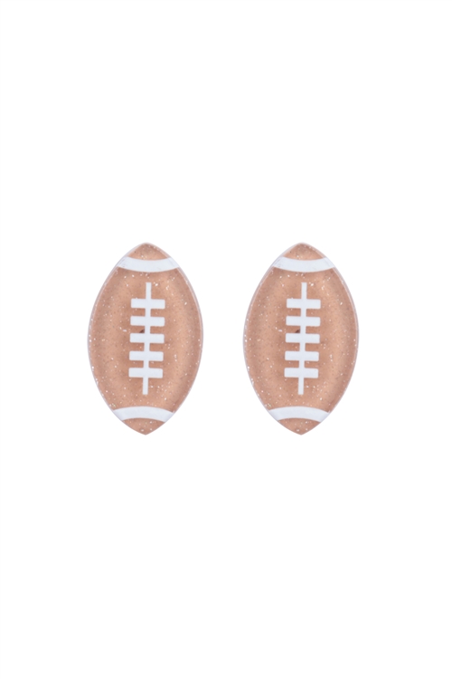 S4-6-3-ME90473FTB - GAME DAY FOOTBALL GLITTER ACRYLIC STUD EARRINGS/6PCS