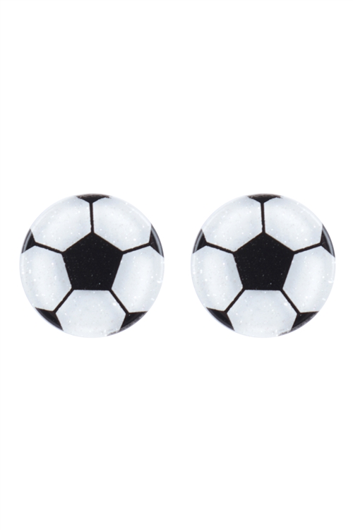 S4-6-3-ME90473SCR - GAME DAY SOCCERBALL GLITTER ACRYLIC STUD EARRINGS/6PCS