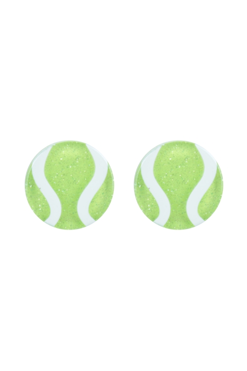 SA4-3-3-ME90473TNS - GAME DAY TENNISBALL GLITTER ACRYLIC STUD EARRINGS/6PCS