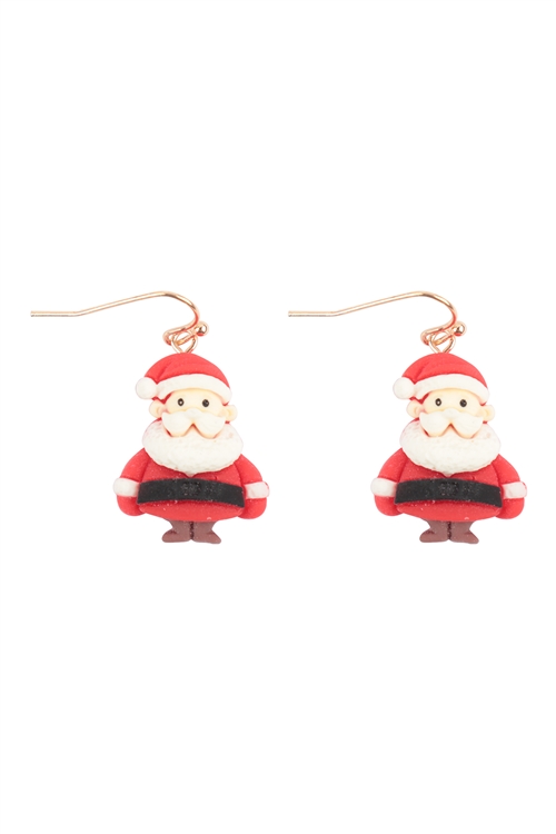 A1-1-3-ME90519RED - CHRISTMAS SANTA POLYMER CLAY HOOK EARRINGS-RED/1PC