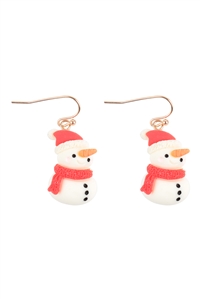 A1-1-3-ME90520WHT - CHRISTMAS SNOWMAN POLYMER CLAY HOOK EARRINGS-WHITE/1PC