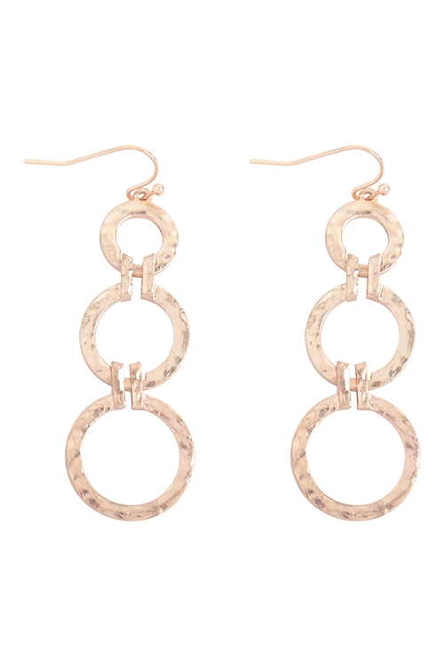 S5-4-2-ME90533WG - HAMMERED CIRCLE DANGLING FISH HOOK EARRINGS-MATTE GOLD/1PC