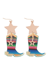 A1-1-4-ME90649SRP - RODEO BOOTS WESTERN ACRYLIC DROP EARRINGS-SERAPE/1PC