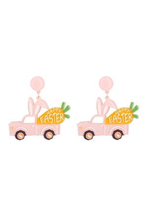 S1-8-3-ME90659LPK - HAPPY EASTER TRUCK ACRYLIC EARRINGS-LIGHT PINK/1PC