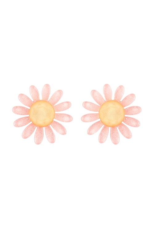 SA4-2-4-ME90702LPK - DAISY COLOR ACRYLIC STUD EARRINGS-LIGHT PINK/1PC