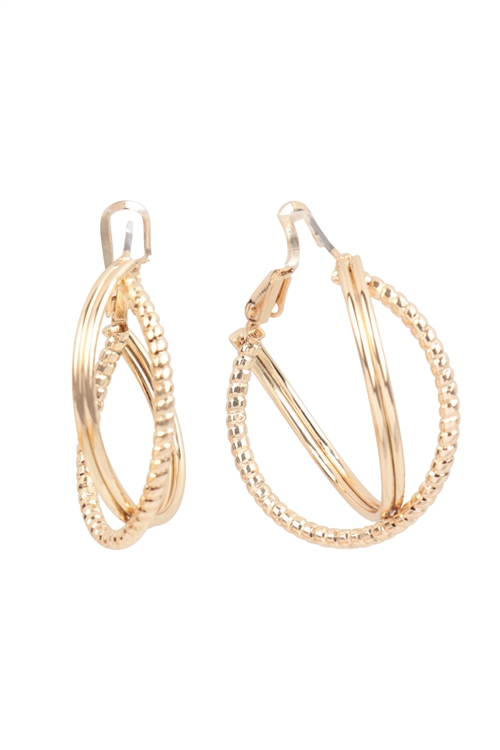A1-3-4-ME90777GD - 1" WIRE TEXTURED TWIST HOOP EARRINGS-GOLD/1PC