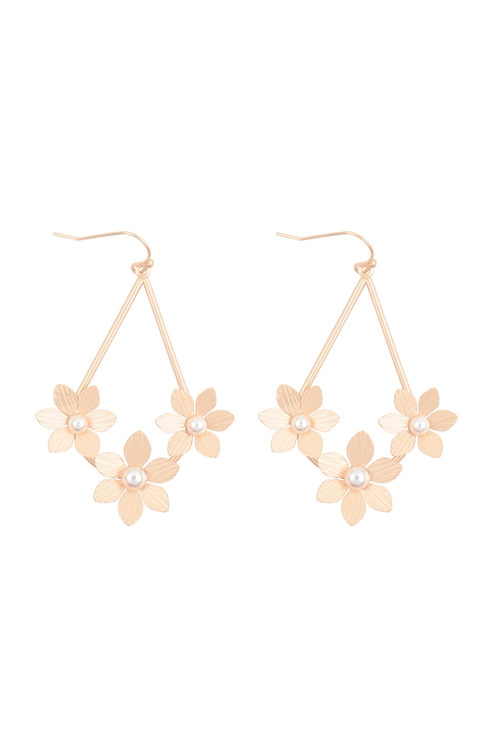 A1-3-4-ME90779MG - FLOWER PEARL TEARDROP HOOK EARRINGS-GOLD/1PC