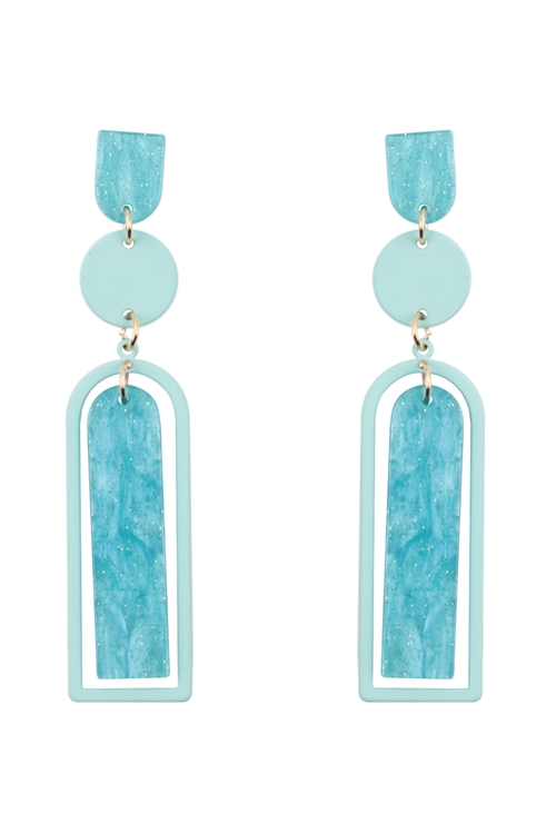 A1-2-3-ME90800BLU - GLITTER ARCH BAR ACETATE DROP EARRINGS-BLUE/1PC (NOW $2.50 ONLY!)