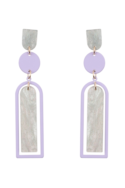A1-2-3-ME90800LVD - GLITTER ARCH BAR ACETATE DROP EARRINGS-LAVENDER/1PC (NOW $2.50 ONLY!)